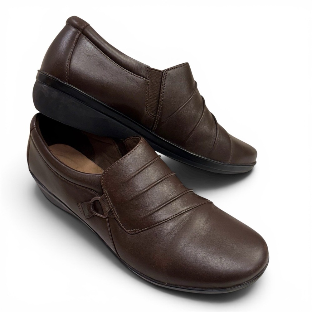 Clarks Collection Everlay HEIDI Loafers Size 9.5 M Brown Leather Slip-On Shoes